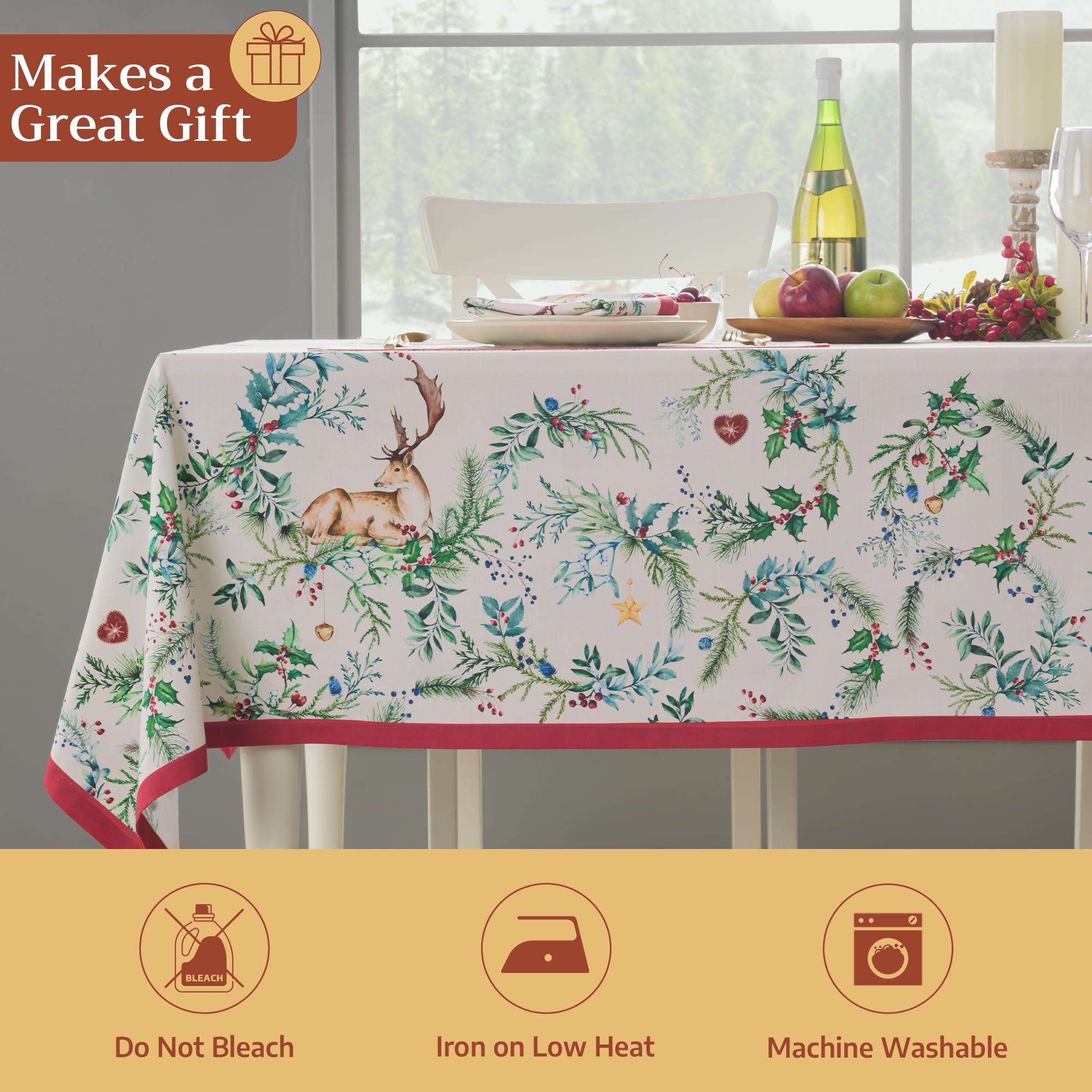 Maison d'Hermine Holly Time tablecloth 100% cotton with soft texture.