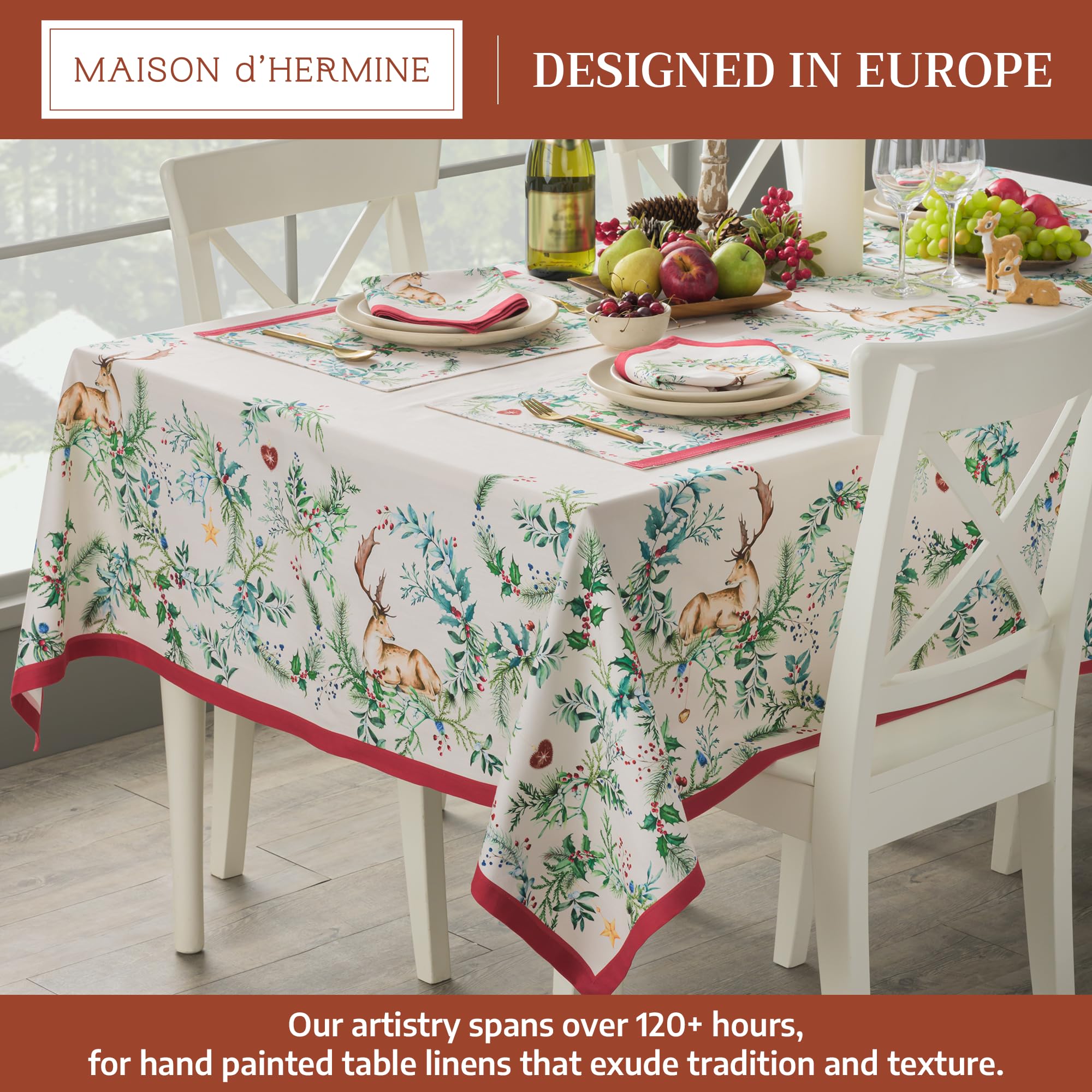 Maison d'Hermine Holly Time tablecloth rectangular 70x120 cotton close-up.
