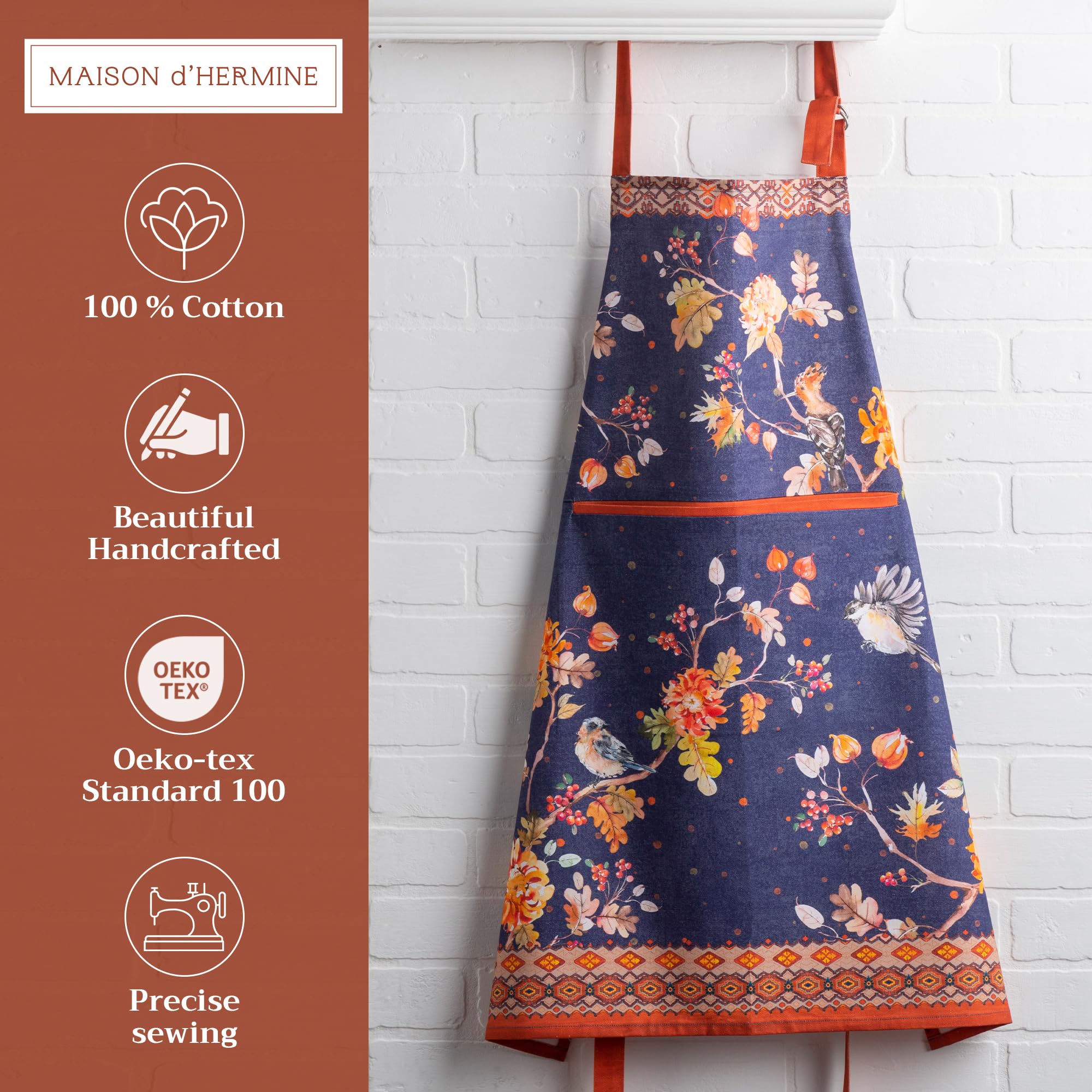 Maison d’ Hermine Kelim Infinity apron neck-adjustment detail for comfortable all-day wear.