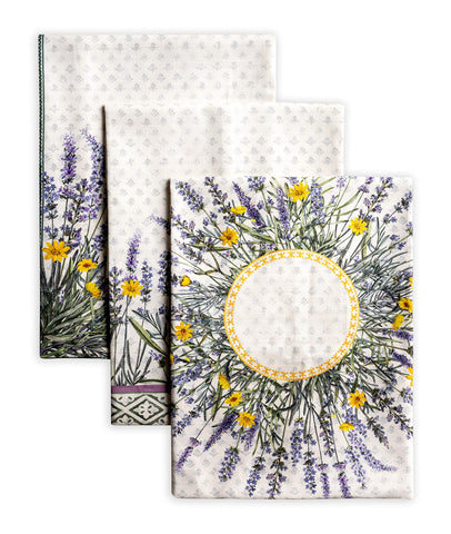 Maison d' Hermine kitchen towels set of 3 in lavender accents, highly absorbent for everyday use.