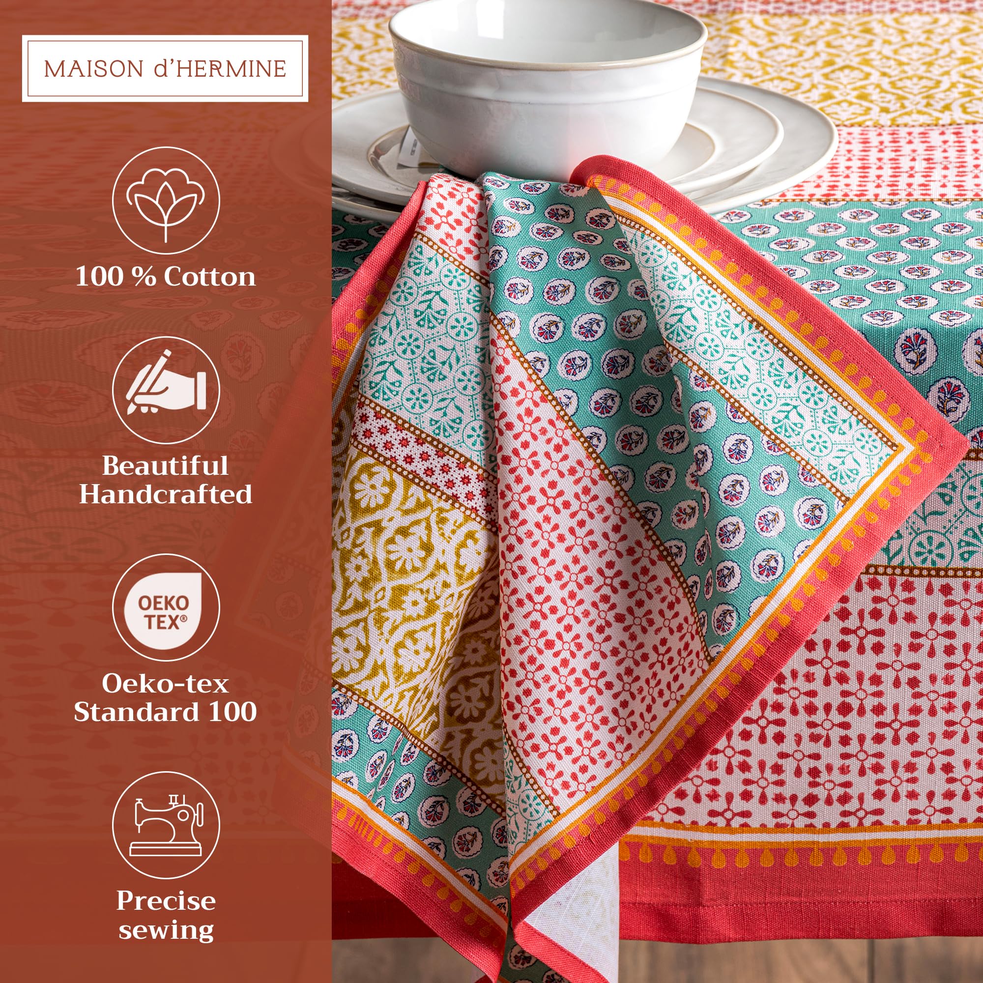 Maison d'Hermine napkins watercolor pattern closeup with vibrant floral design for refined tables