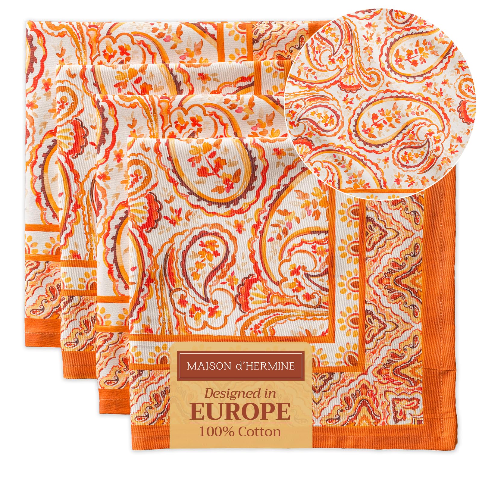 Maison d'Hermine Palatial Paisley napkin close-up watercolor detail for festive holiday tables.