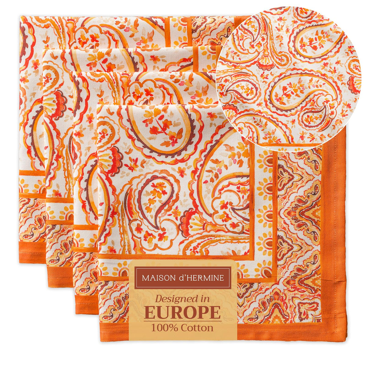 Maison d'Hermine Palatial Paisley napkin close-up watercolor detail for festive holiday tables.