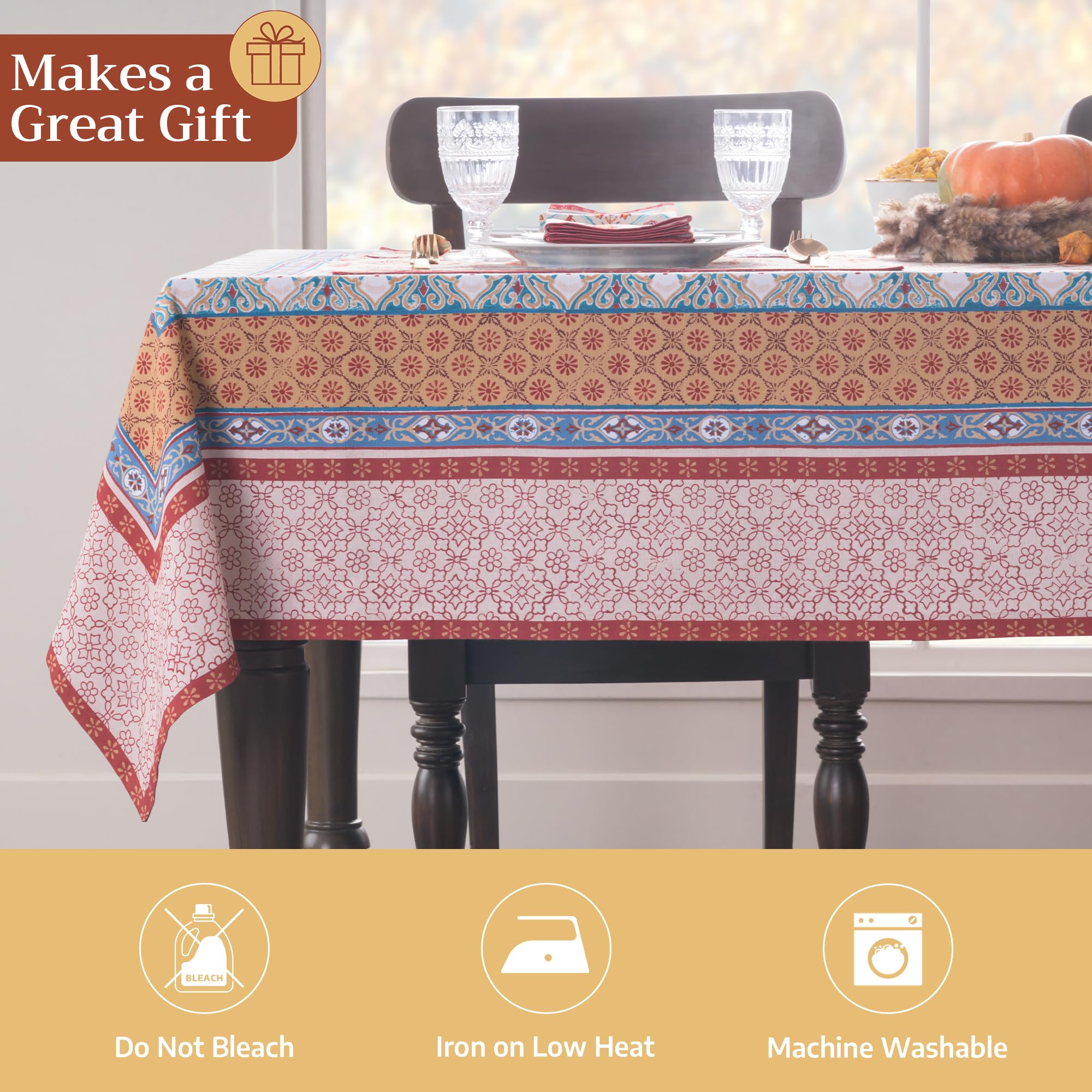 Maison d' Hermine Romane tablecloth ideal for Thanksgiving and Christmas gatherings.