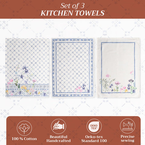 Maison d' Hermine set of 3 towels displayed for coordinated table décor.