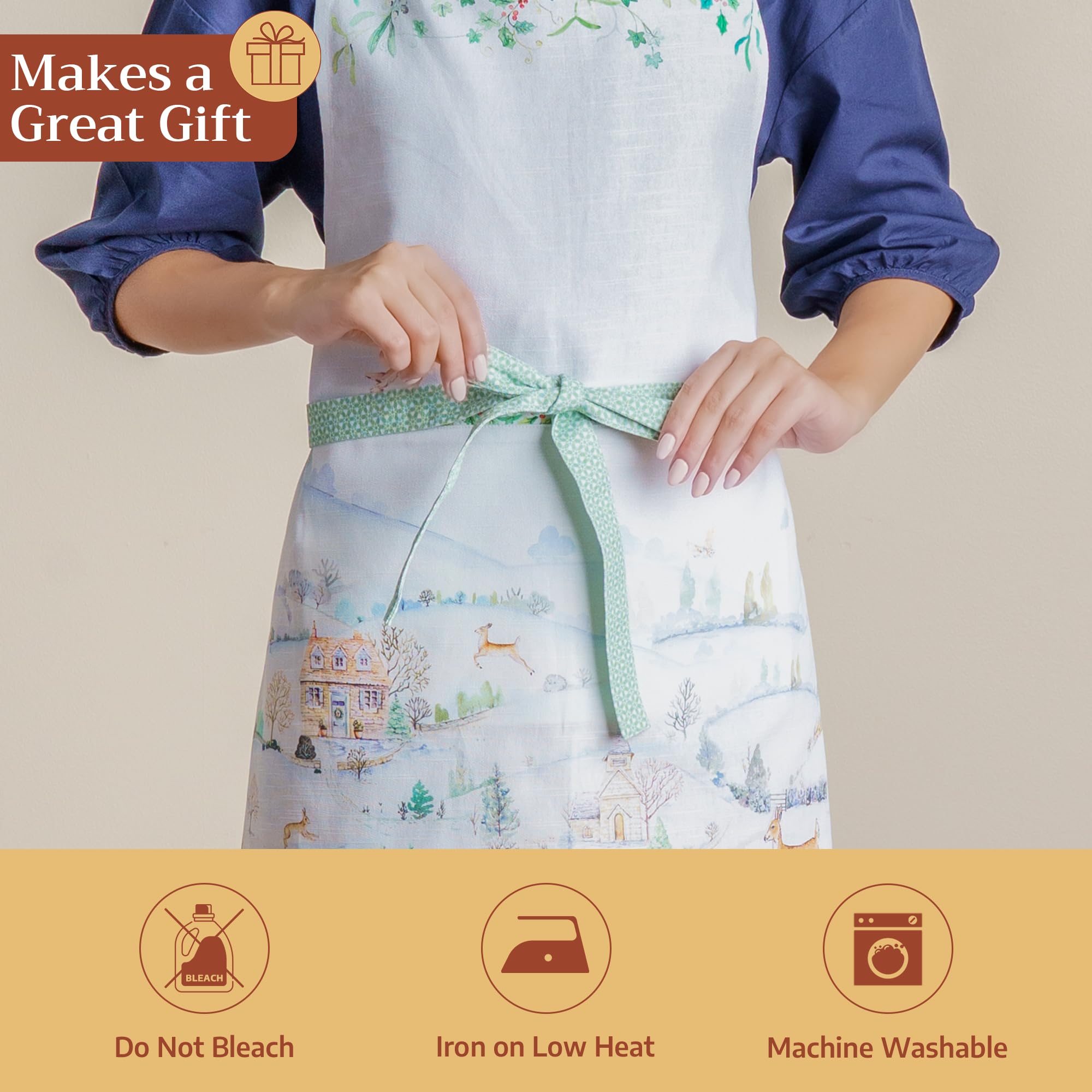 Maison d'Hermine Snowy World apron detailed watercolor pattern in vibrant hues