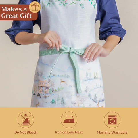 Maison d'Hermine Snowy World apron detailed watercolor pattern in vibrant hues
