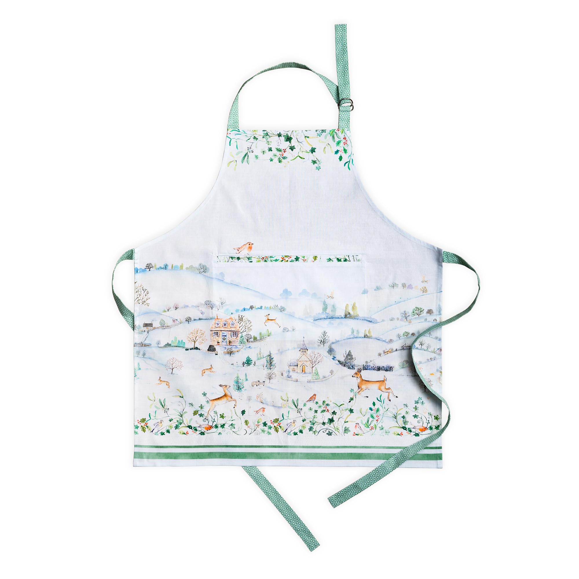 Maison d'Hermine Snowy World apron front view with watercolor artwork for festive cooking