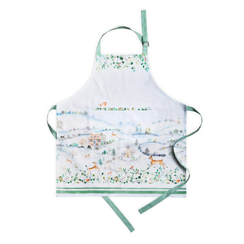 Maison d'Hermine Snowy World apron front view with watercolor artwork for festive cooking