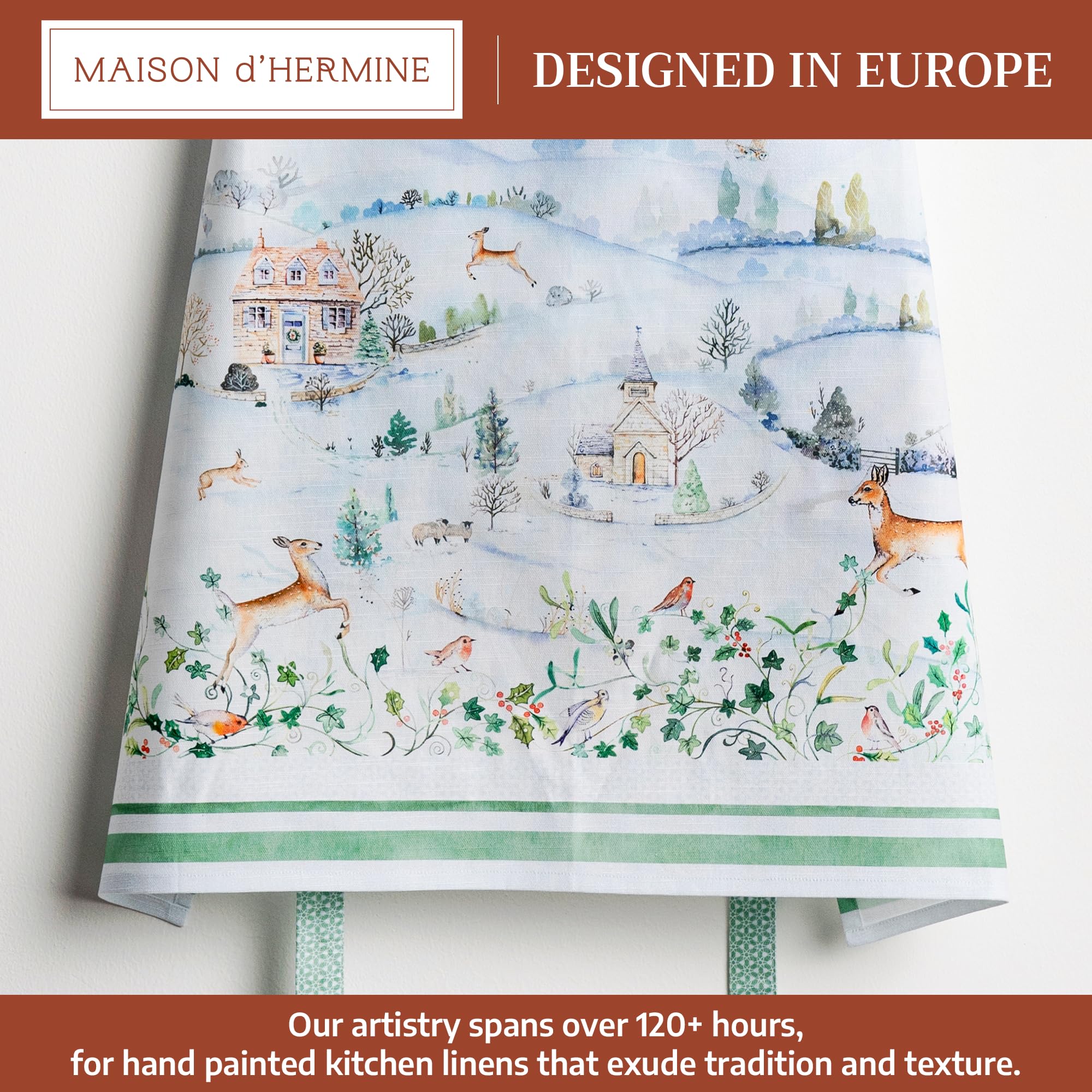 Maison d'Hermine Snowy World apron pocket close-up showing practical storage