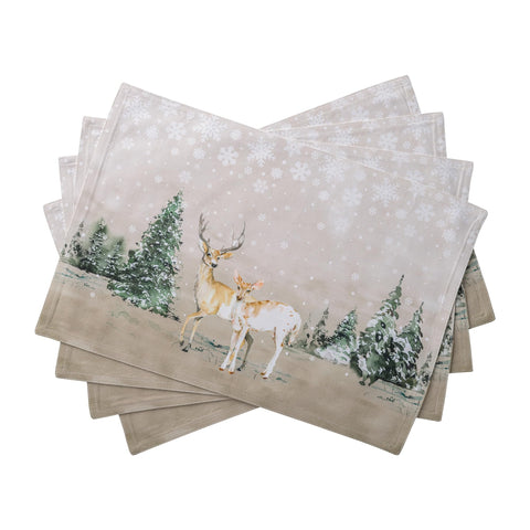 Maison d'Hermine placemats with deer in the woods add festive table charm.