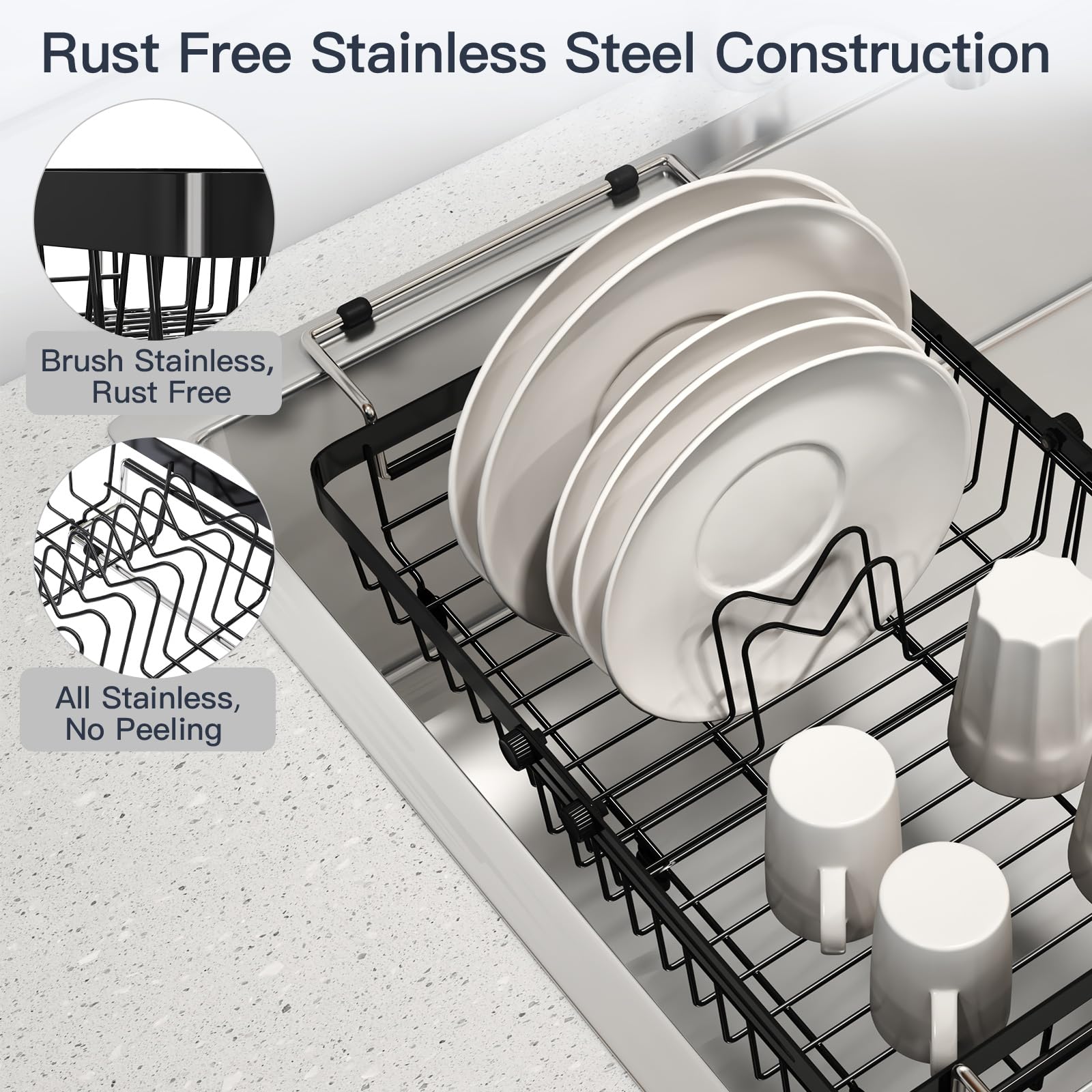 MAJALiS expandable over-sink rack adapts to single or double sinks for flexible layouts.
