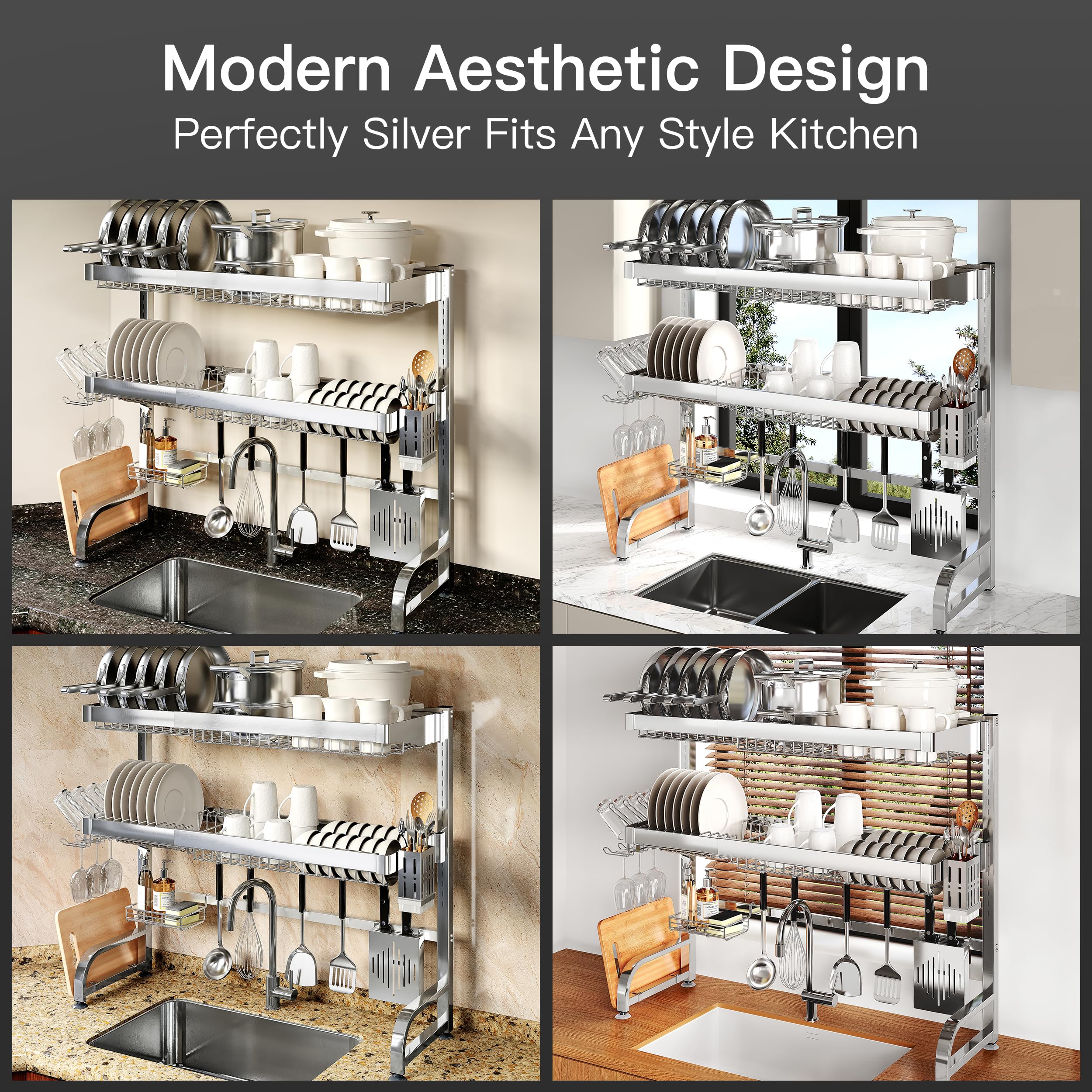 Sleek brushed-silver MAJALiS finish complements modern kitchen styles