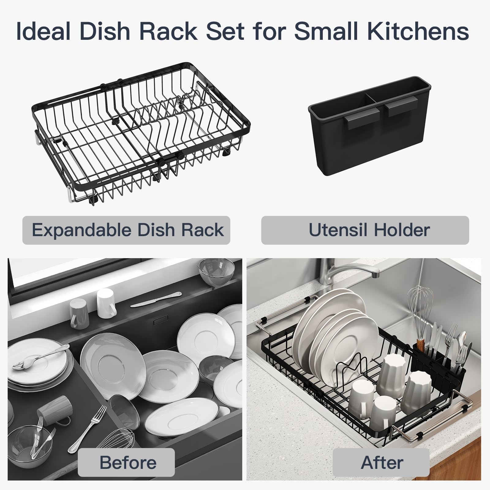 MAJALiS slim profile over-sink rack fits tight spaces confidently.