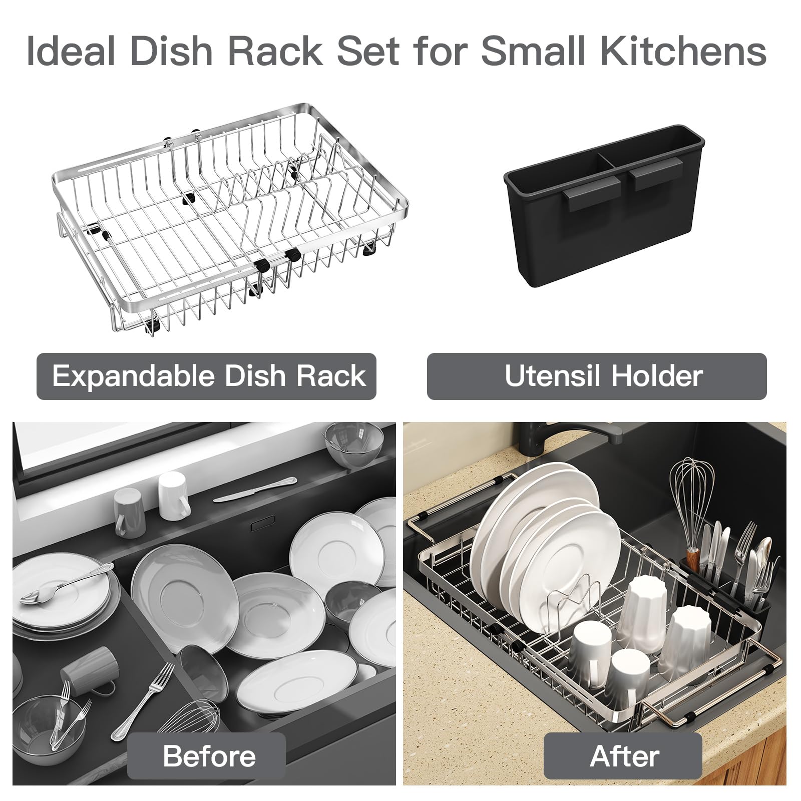 MAJALiS compact kitchen solution keeps counters clear and dries dishes neatly.