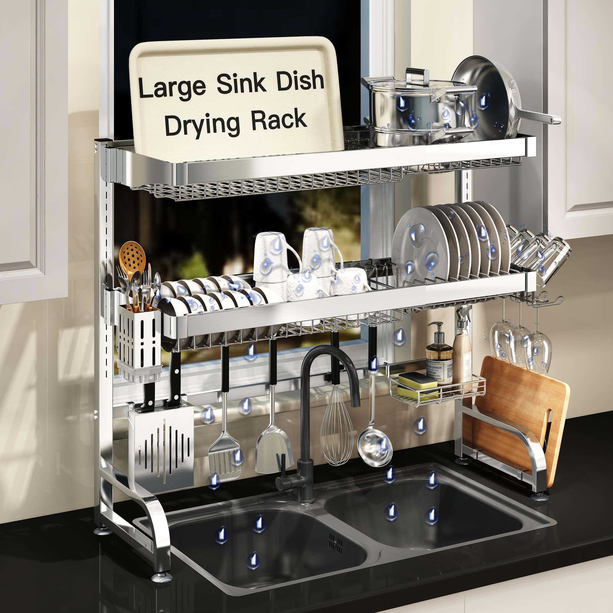 MAJALiS three-tier over-sink dish drainer above the sink for organized drying