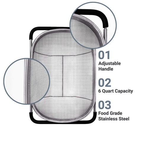 Makerstep dishwasher-safe stainless steel colander cleans quickly after meals.