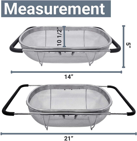 Makerstep expandable colander stretches from 14 to 19 inches for versatile use.