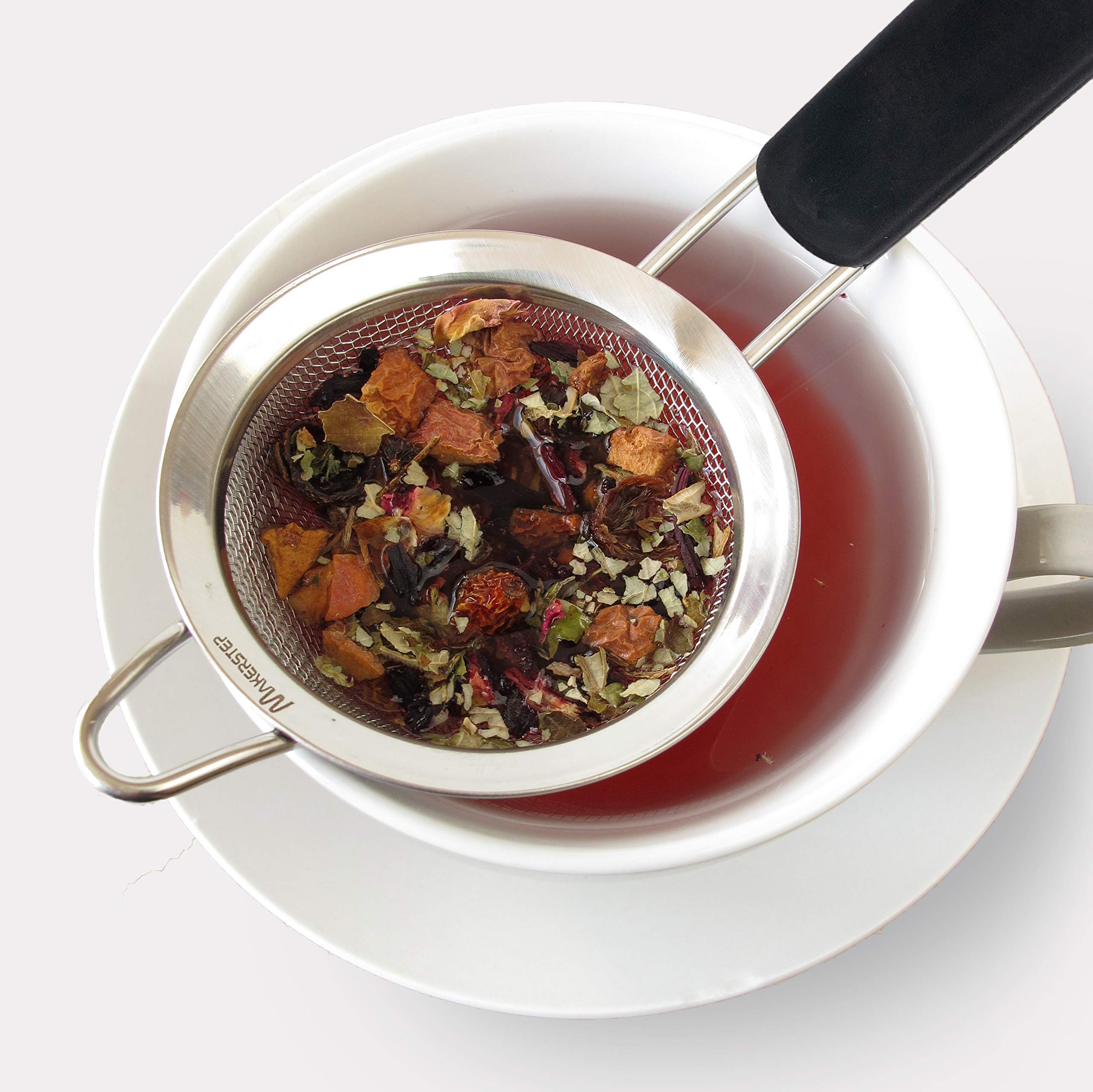 Makerstep fine mesh strainer with hanging loop for easy storage