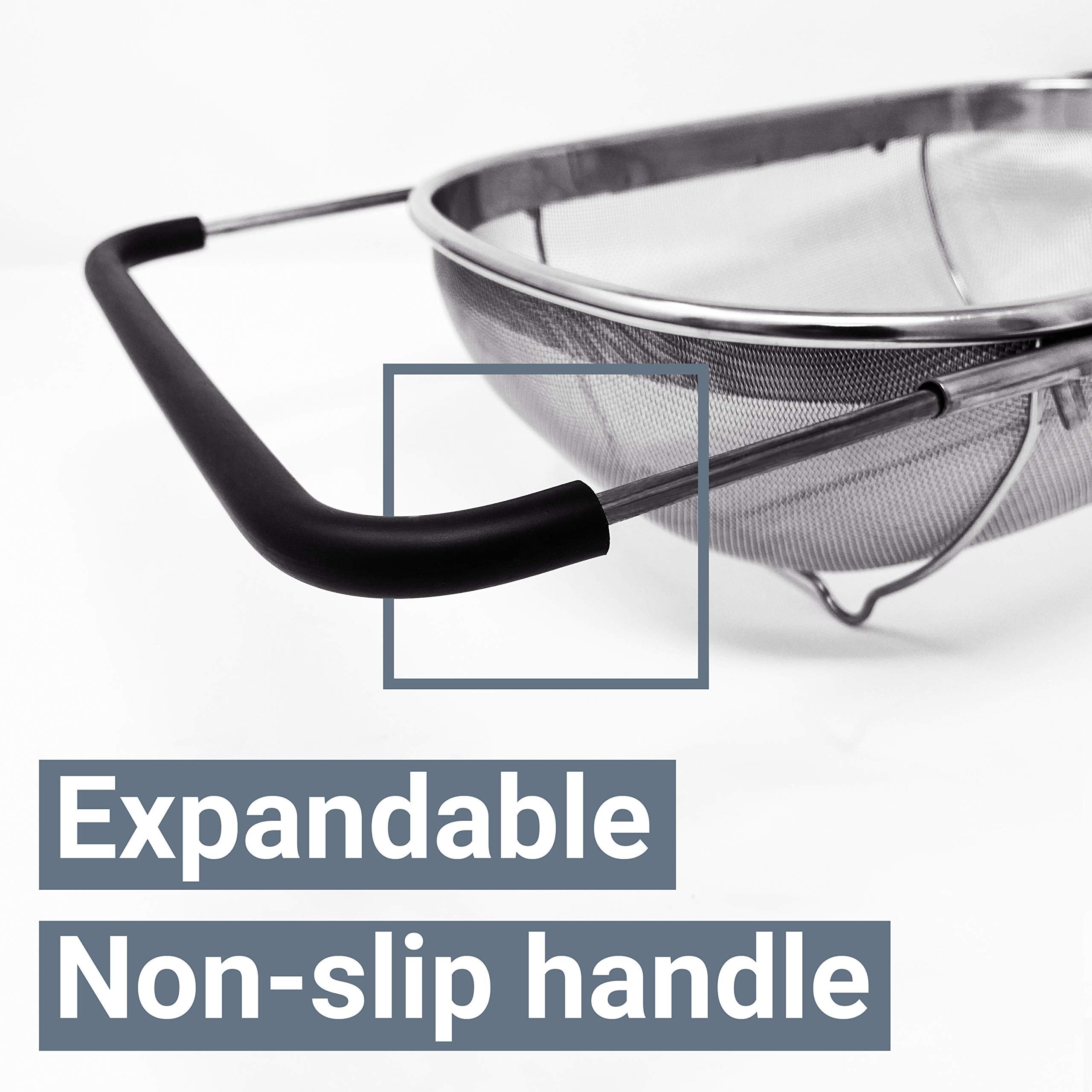 Makerstep pasta strainer with fine mesh captures small particles easily.