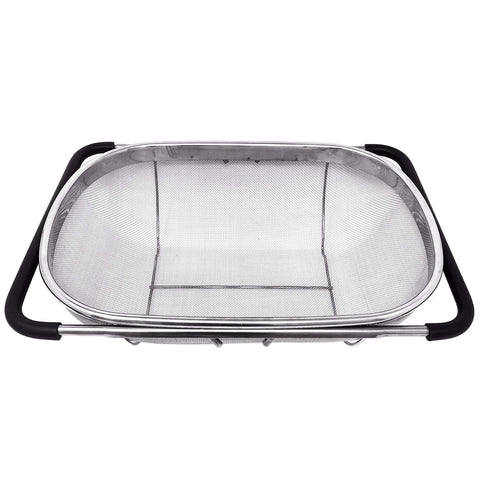 Makerstep stainless steel fine-mesh colander offers precise straining for pasta and veggies.