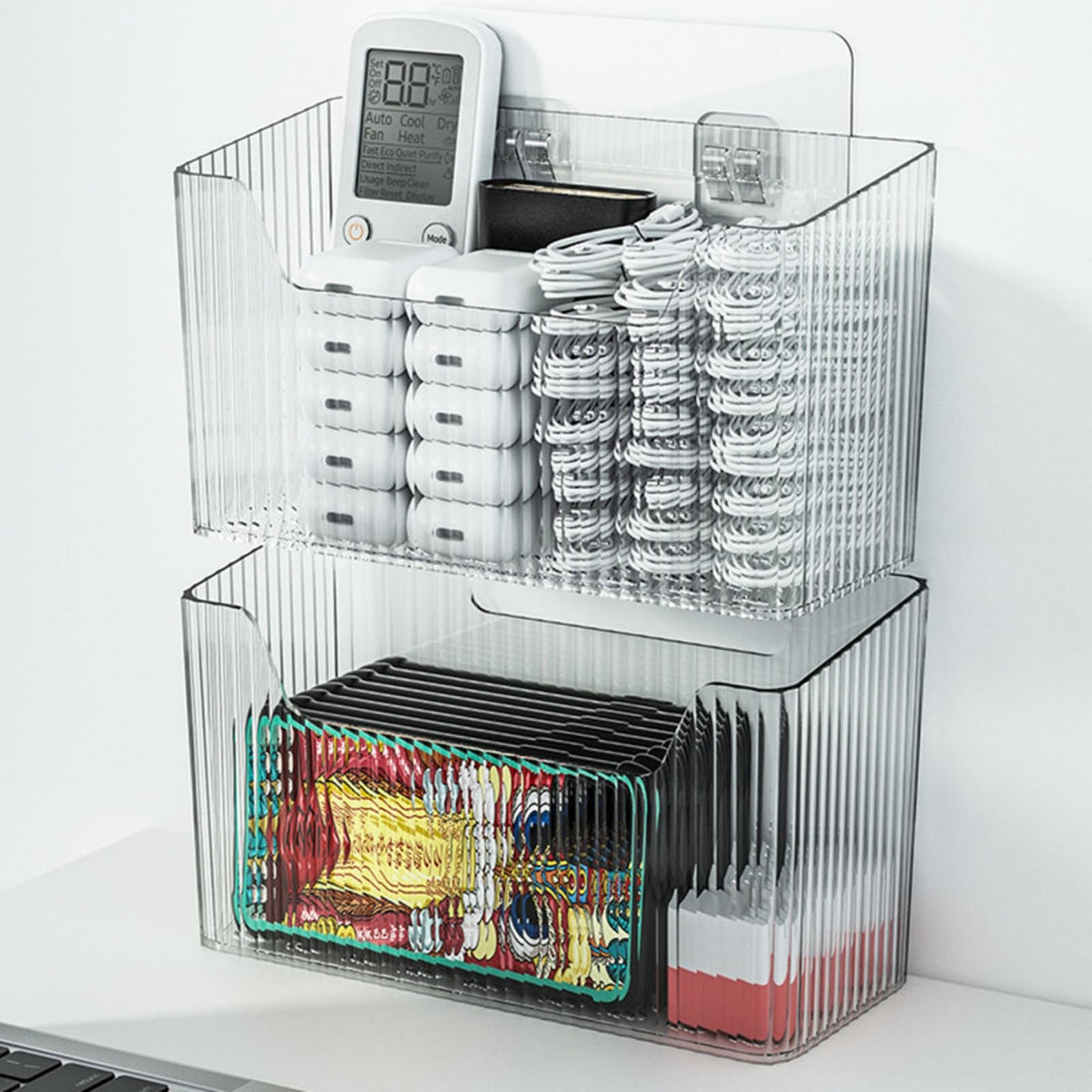 MAKIOTEKO adhesive cabinet door organizer 2-pack keeps items tidy and within reach.