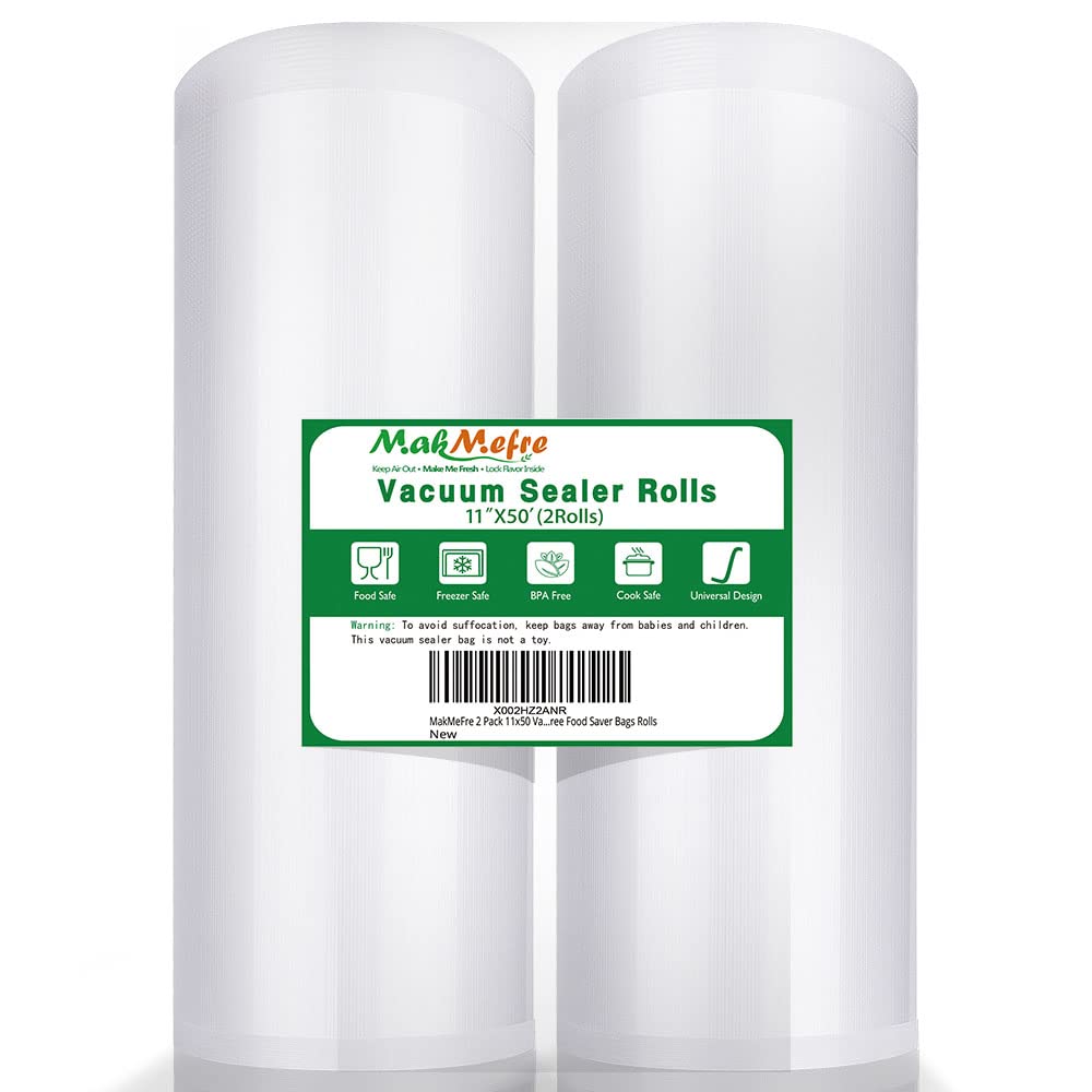 MakMeFre 2-pack 11x50 vacuum bag rolls for extended freshness.