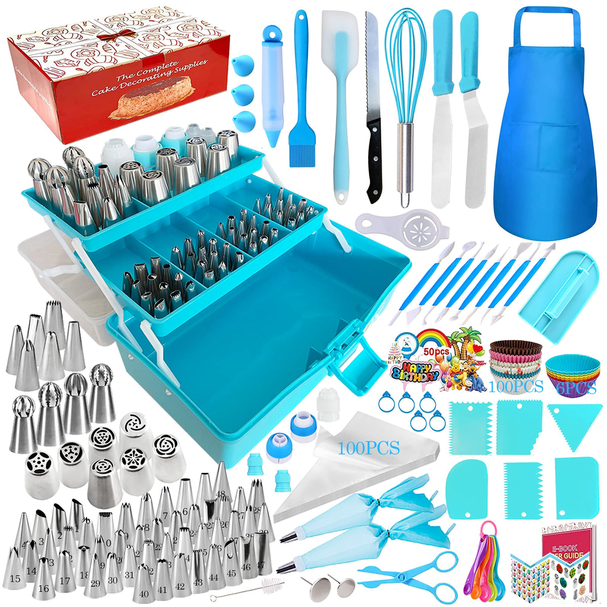 Makmeng 368pcs cake decorating kit with storage case for organized decorating sessions.