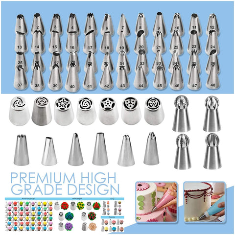 Makmeng 48 numbered icing tips enabling precise piping patterns.