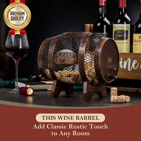 Makuvine cork holder with wooden stand base enhances kitchen or bar decor.