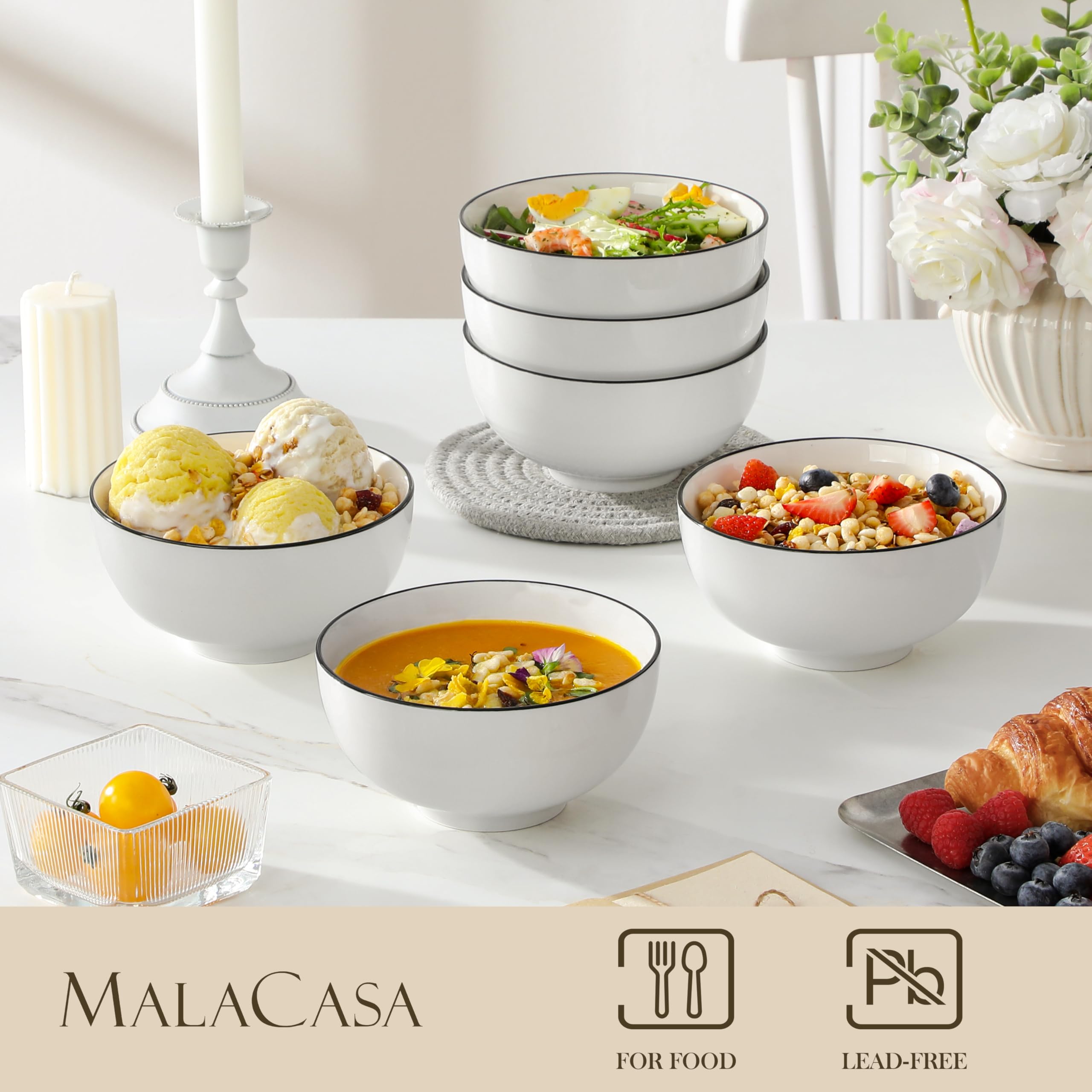 MALACASA 26 oz bowls with durable glaze, great for hearty entrees
