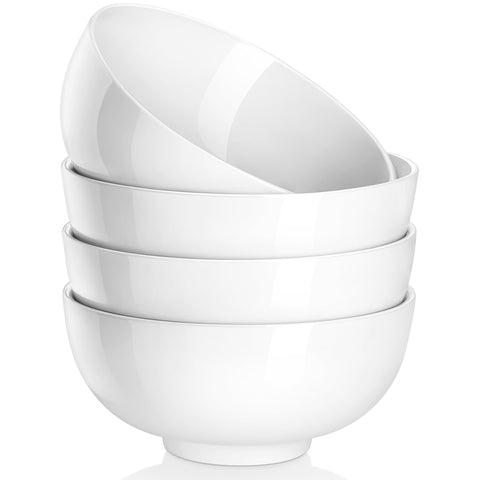 MALACASA 26oz porcelain soup bowls set of 4 in white, ideal for family meals