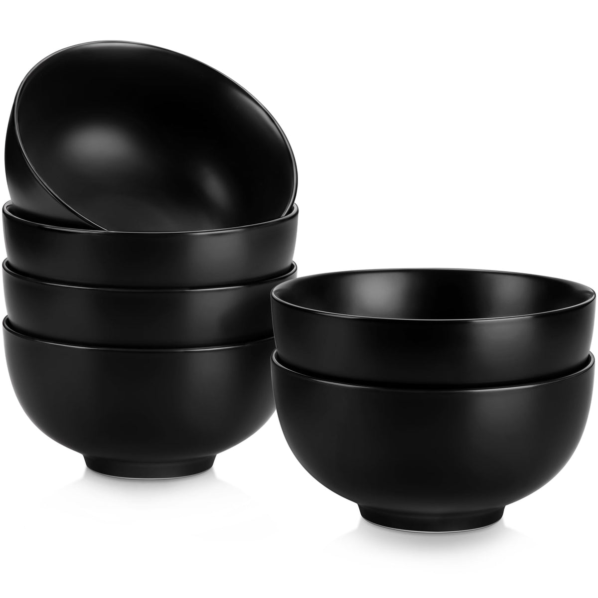 MALACASA 26 oz black porcelain bowls, set of six, ideal for soups and cereals.