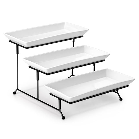 MALACASA 3-tier serving stand with porcelain trays for elegant desserts.