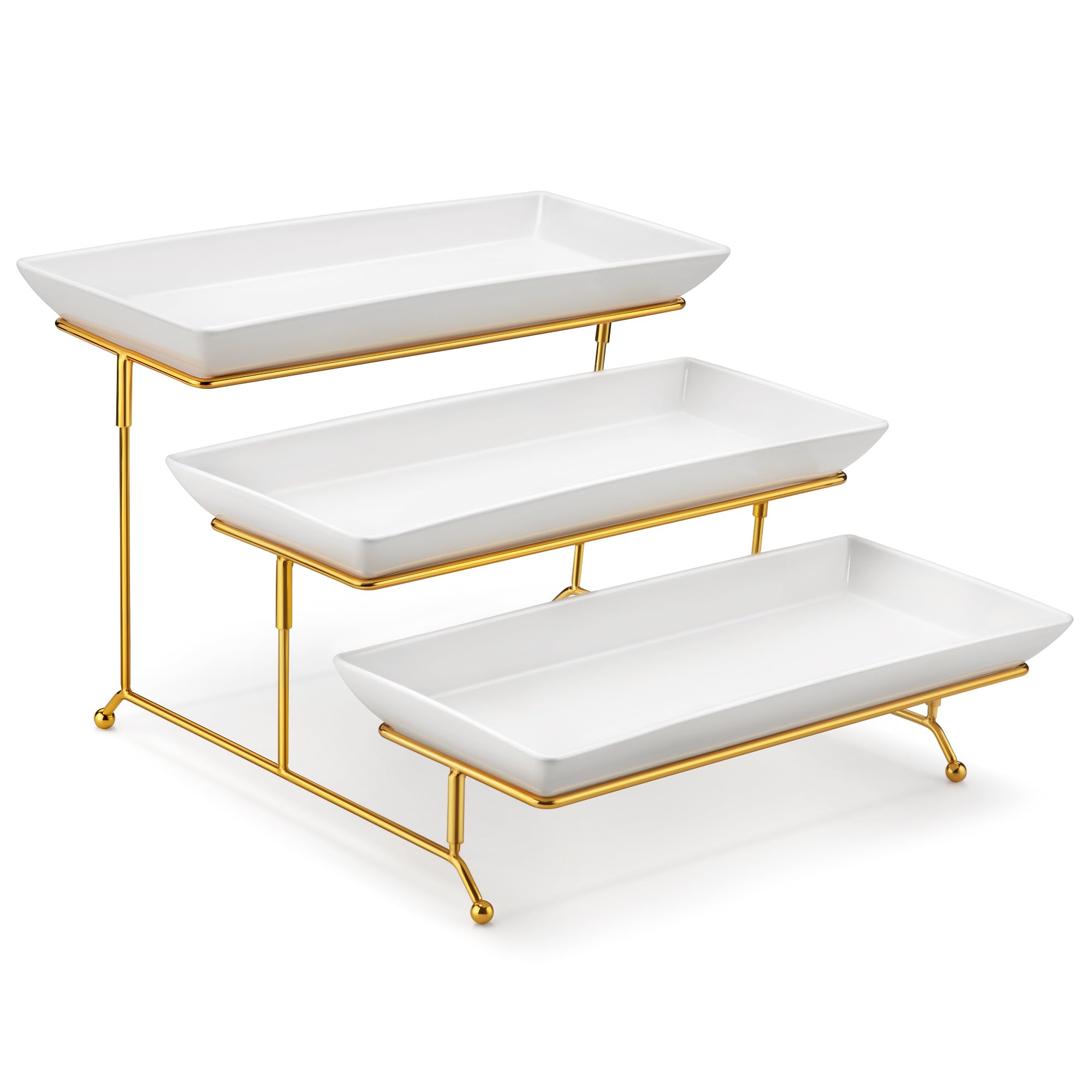 MALACASA 3-tier stand displays desserts on porcelain trays.