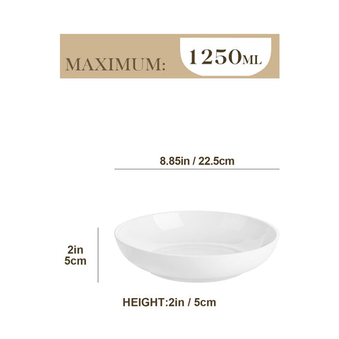 MALACASA 42 oz white porcelain bowl ideal for pasta, salads, or soups.