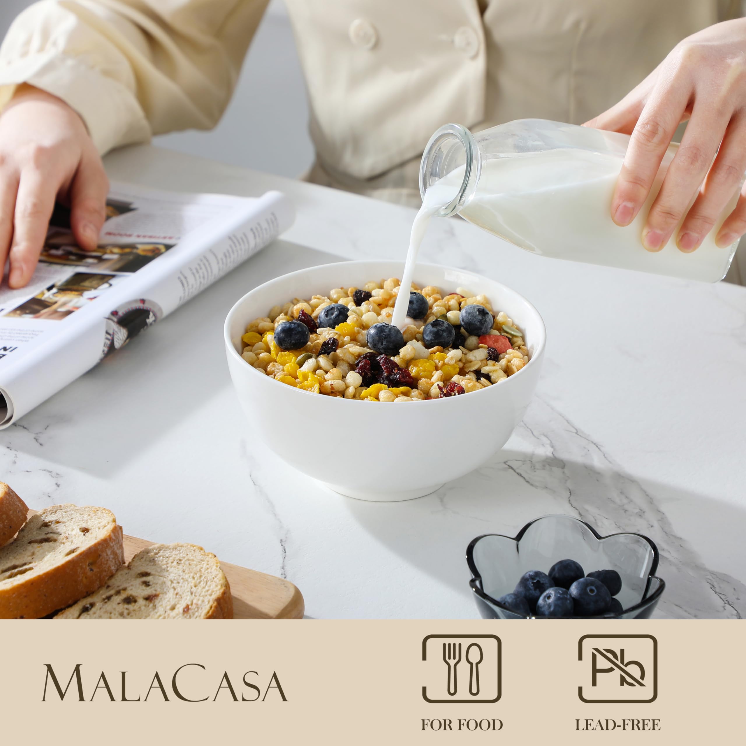 MALACASA 6-inch round bowls provide versatile portions for meals.