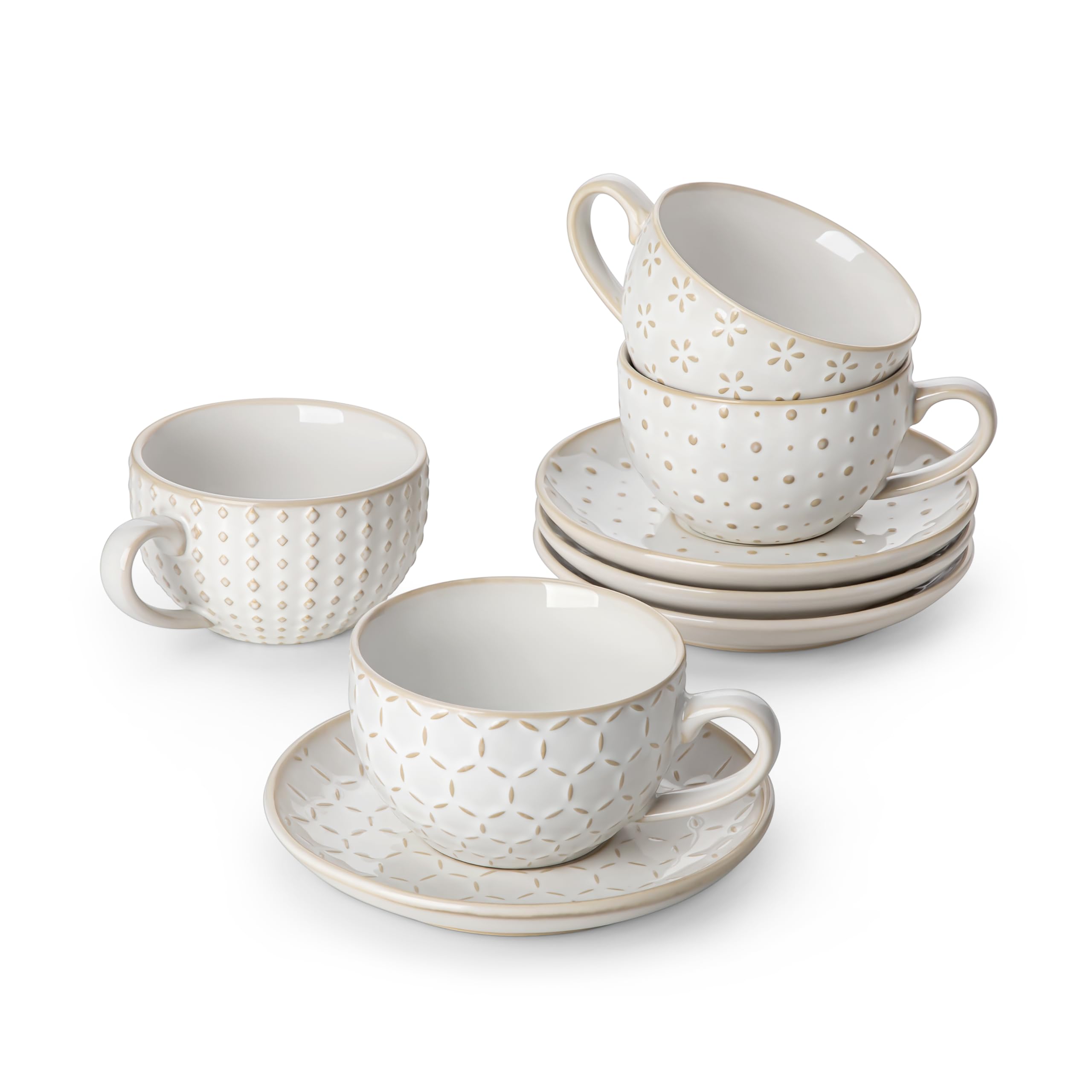 MALACASA 6oz cappuccino cup with saucer for cafe-style coffee at home.