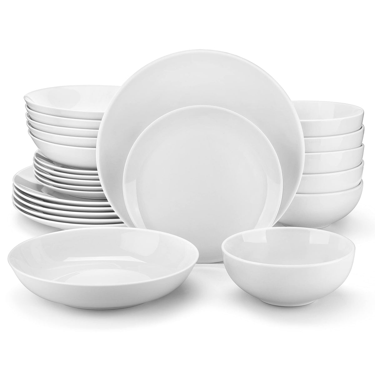 MALACASA Amelia 24-Piece Dinnerware Set on table, showcasing durability and versatile use.