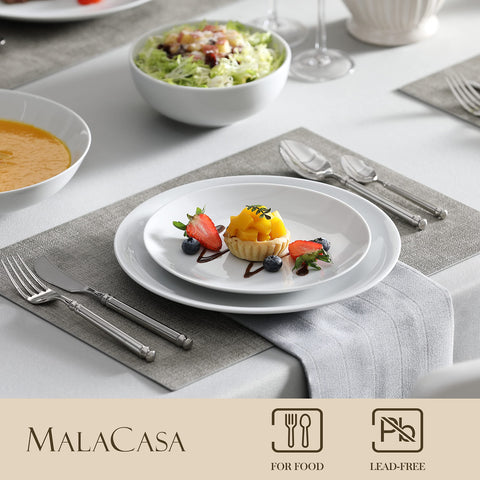 MALACASA Amelia 8-inch dessert plate highlighting elegant, formal dining appeal.