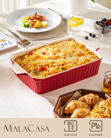 MALACASA Bake-Bake deep casserole dish with handles for easy transfer.