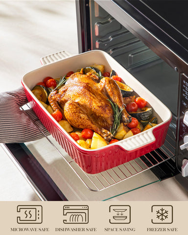 MALACASA Bake-Bake glazed ceramic surface resists stains and cleans easily.