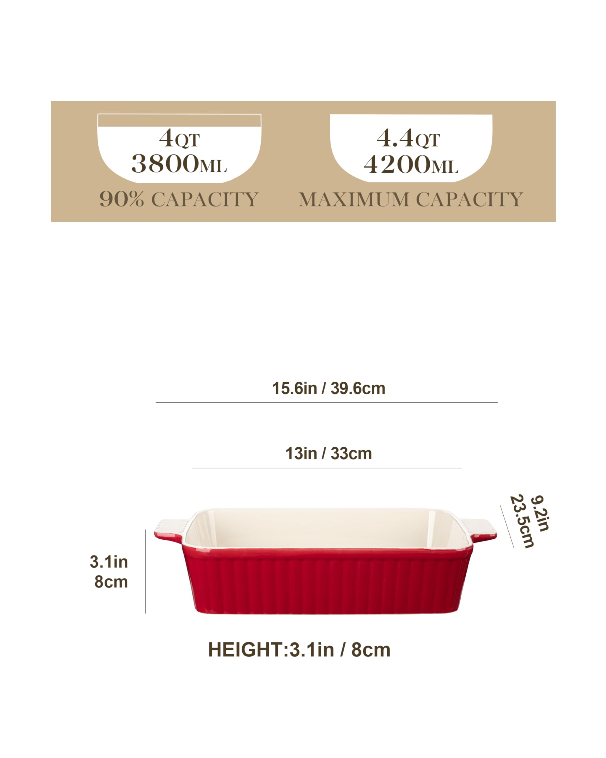 MALACASA Bake-Bake 9x13 lasagna pan with deep sides for generous portions.