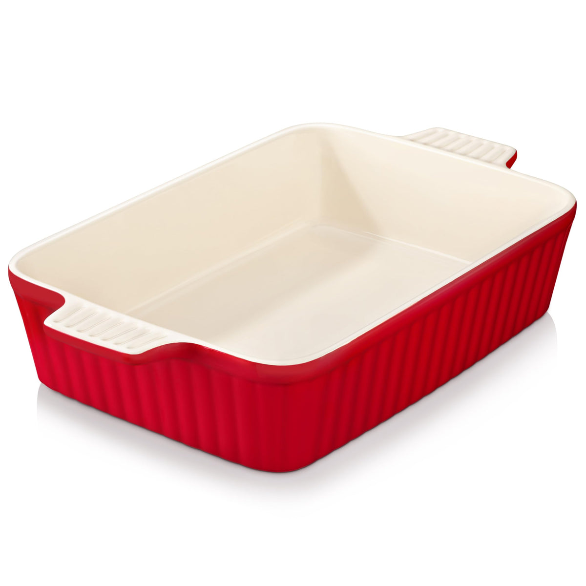 MALACASA Bake-Bake rectangular ceramic baking dish in red, ideal for oven-to-table lasagna.