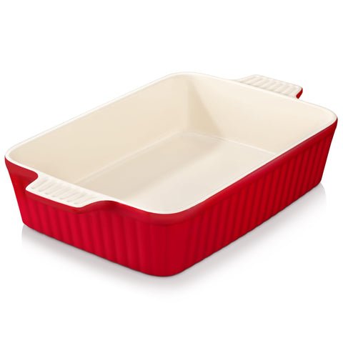 MALACASA Bake-Bake rectangular ceramic baking dish in red, ideal for oven-to-table lasagna.