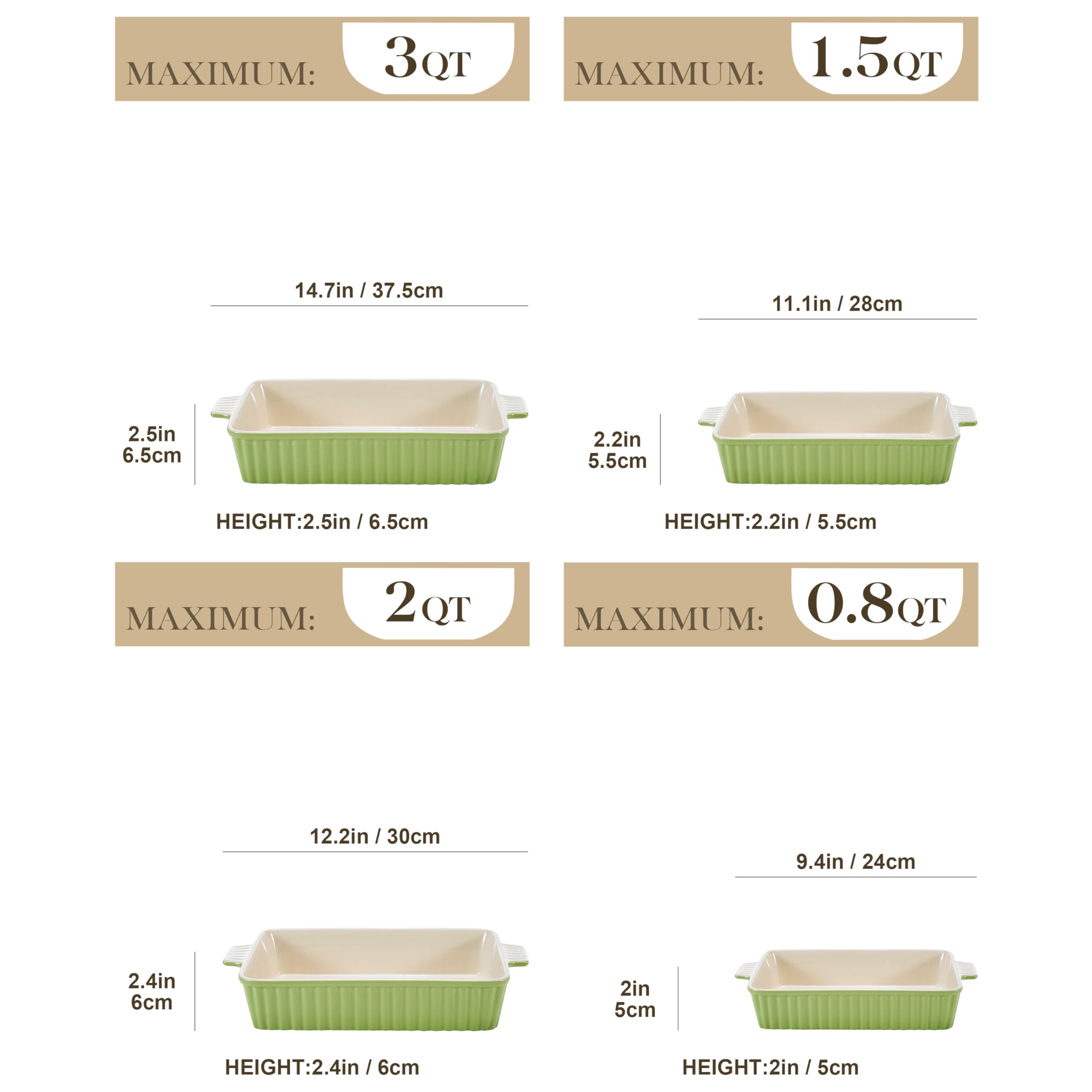 MALACASA porcelain bakeware with sturdy handles for easy removal.