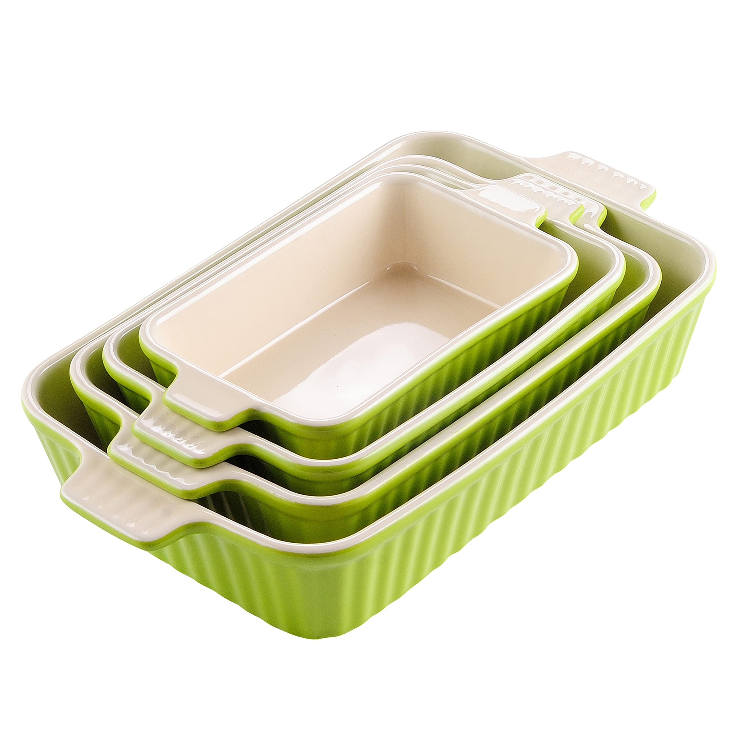 MALACASA bakeware set in green with four rectangular dishes for versatile oven-to-table meals.