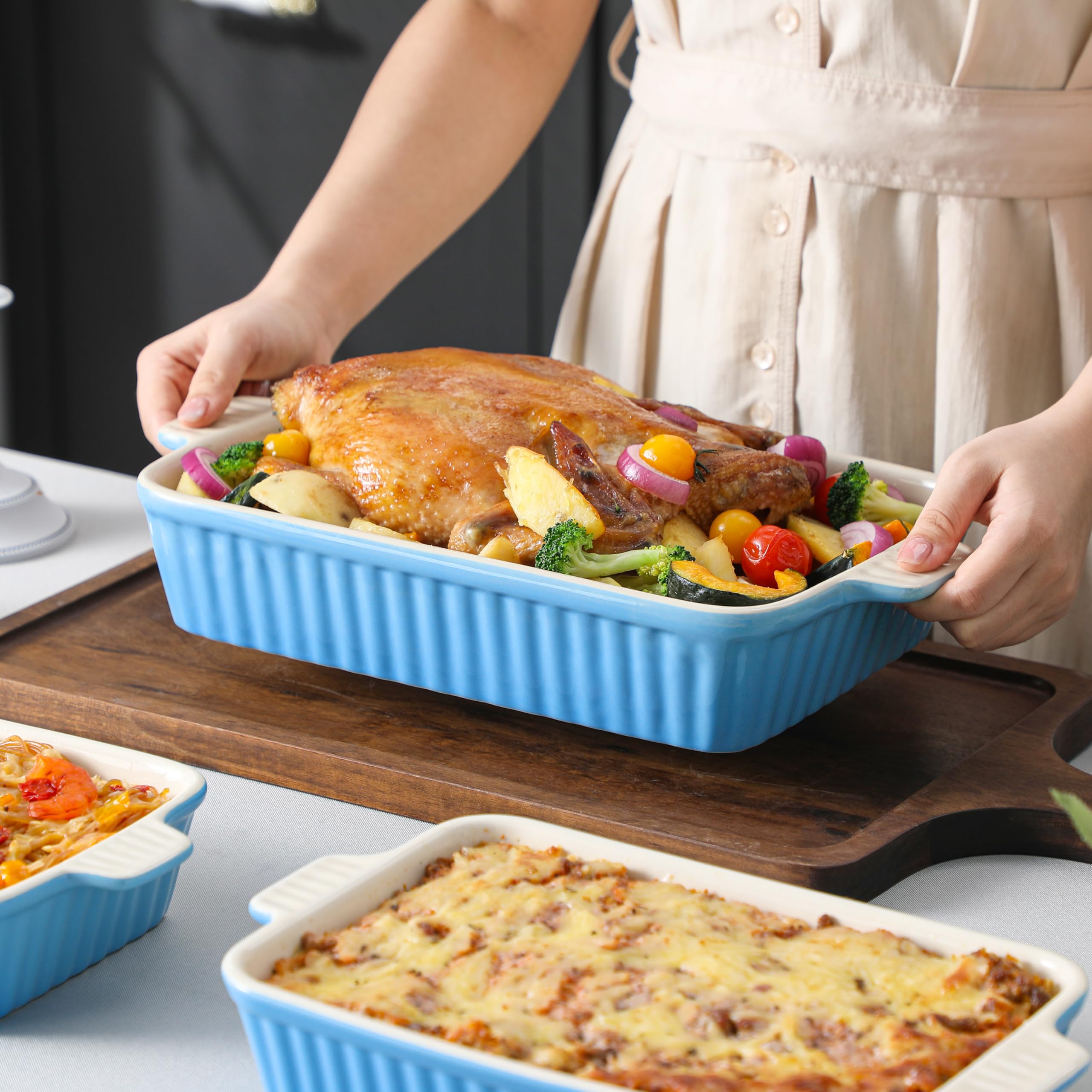 Bright blue MALACASA bakeware brings cheerful style to baking.