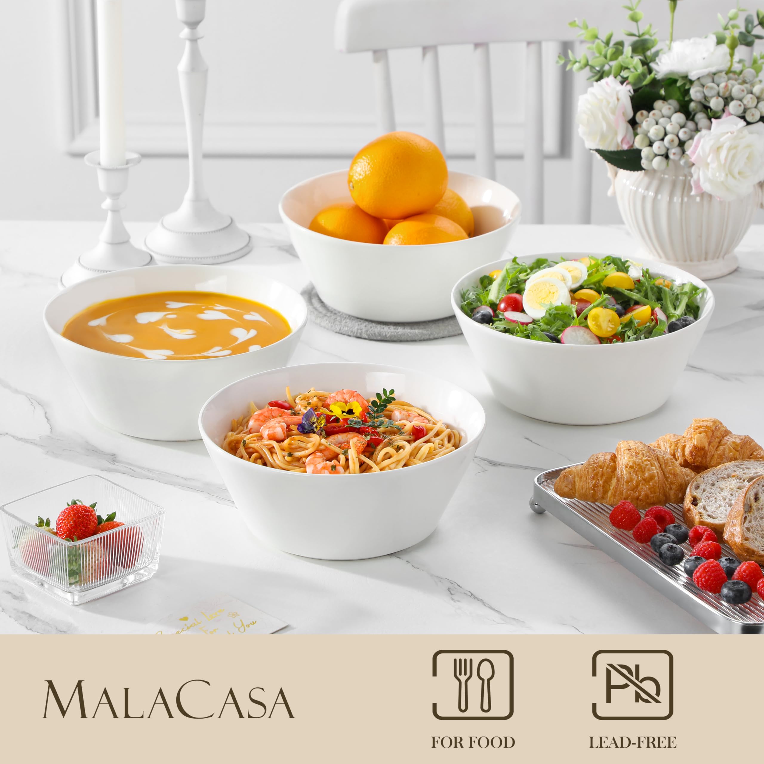 Stacked MALACASA bowls save space in a modern kitchen cabinet.