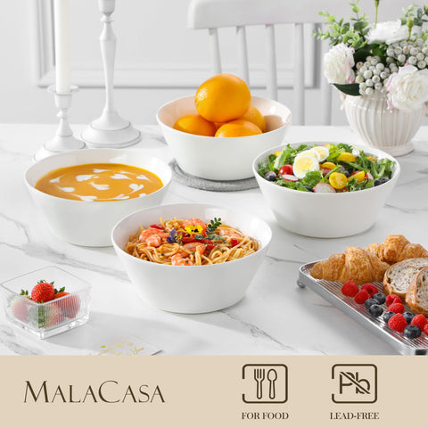 Stacked MALACASA bowls save space in a modern kitchen cabinet.